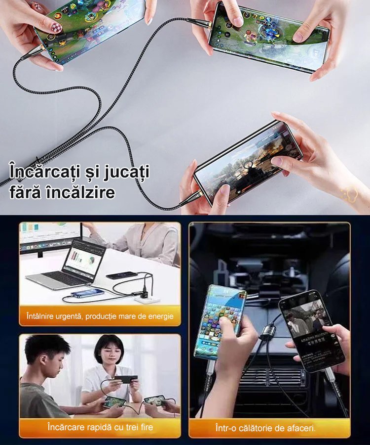 Cablu de date 3-în-1 cu încărcare super rapidă și iluminare transparentă