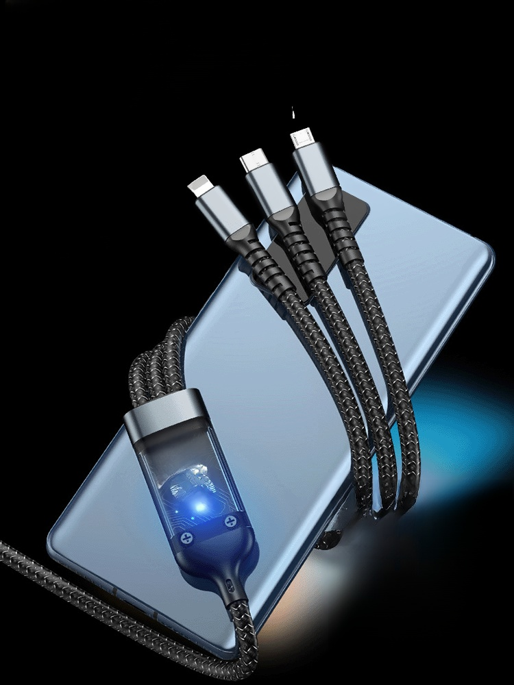 Transparent Luminous Super Fast Charging 3-in-1 Data Cable