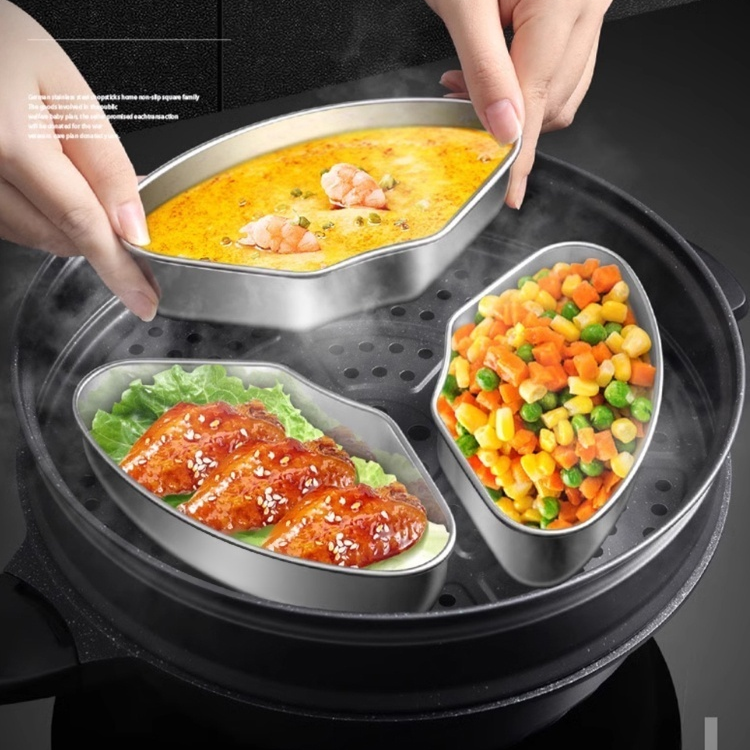 304 Stainless Steel Fan-shaped Steaming Tray with Lid