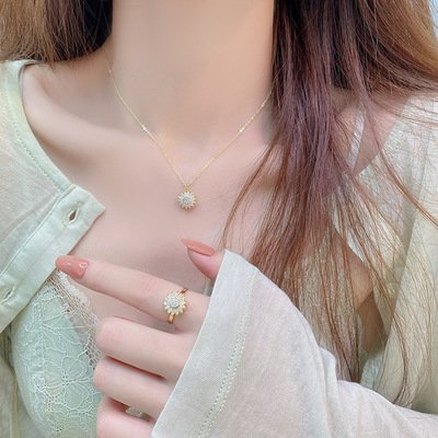 回転ひまわりのピアス・リング・ネックレス3点セット