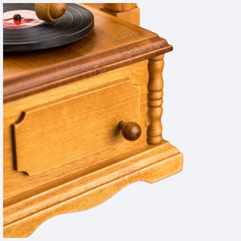 木製のレコードプレーヤー風音楽ボックスディスプレイ