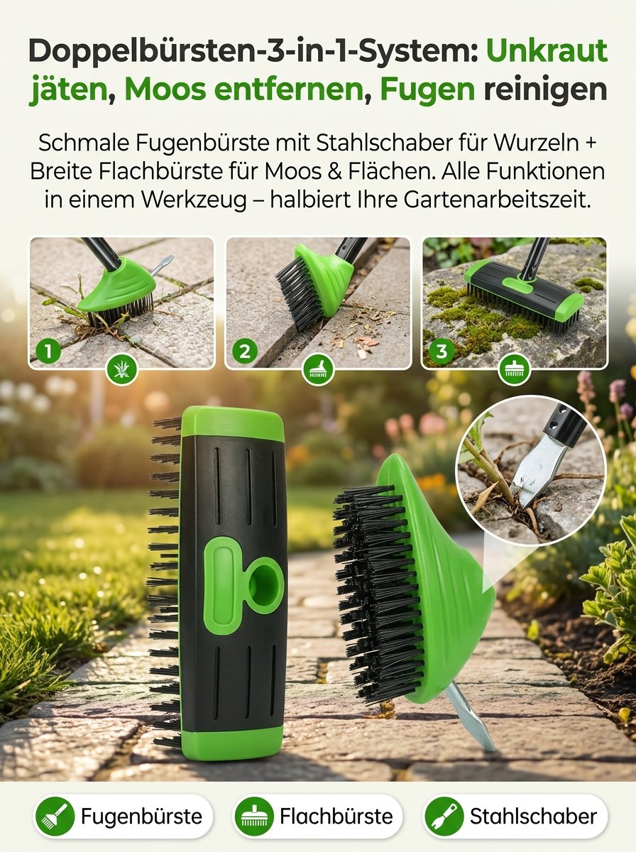 【Speziell für Gartenunkräuter】3-in-1 Unkrautbürste