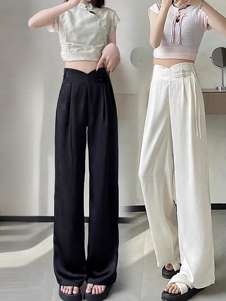 全新中式盤扣提花闊腿褲