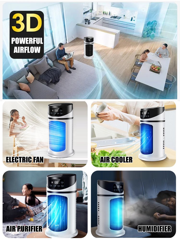 Quiet, compact air cooler with mist humidifier function