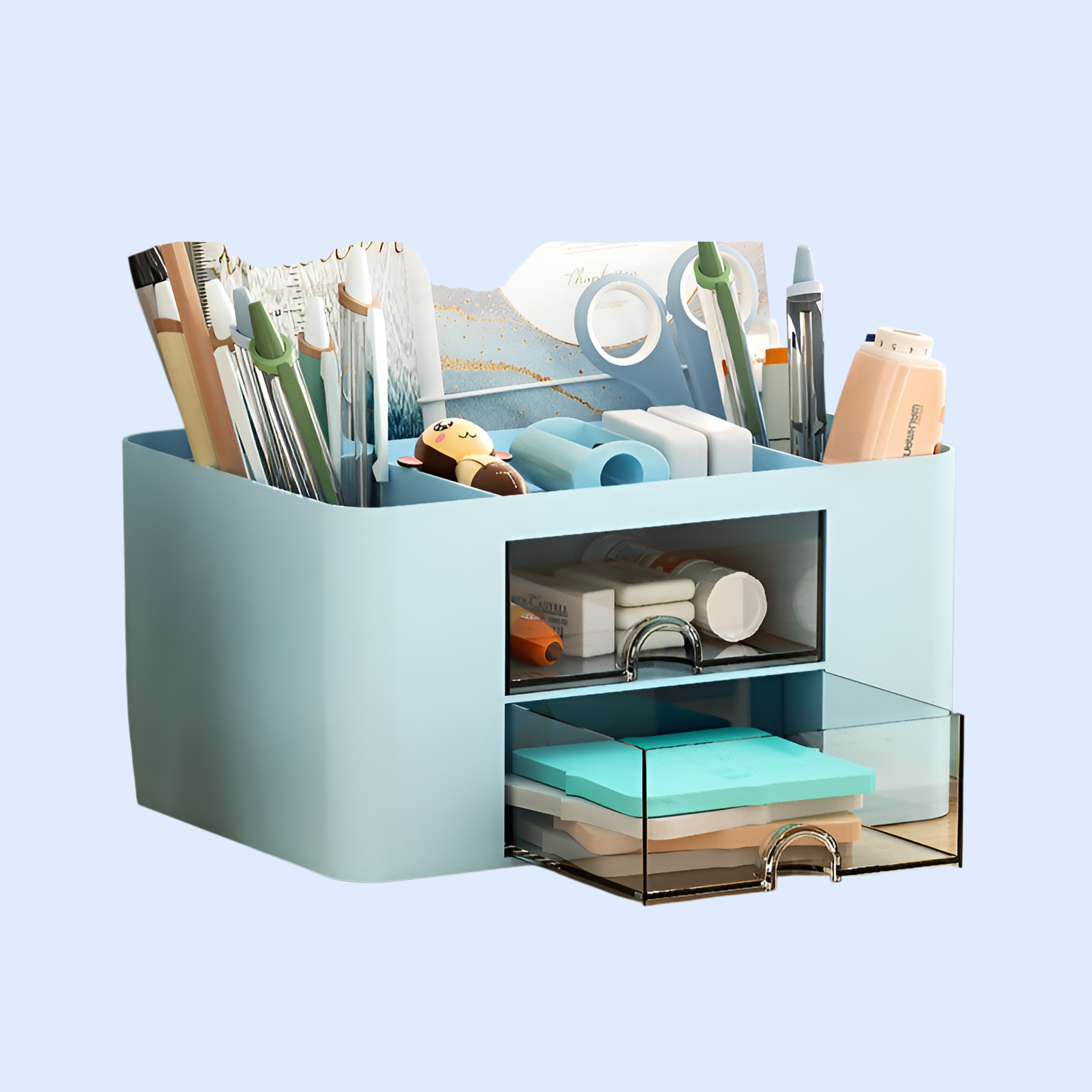 صندوق تخزين شفاف بإبداع وتصميم بسيط وسعة كبيرة مع أدراج