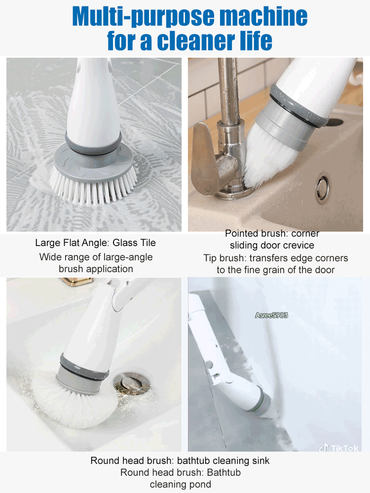 Cordless multifunctional low noise electric cleaning brush