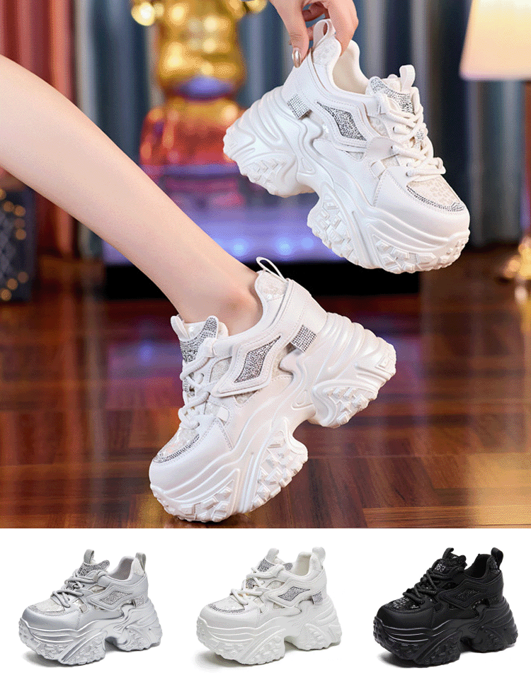Add 10cm to your height with these rhinestone-embellished chunky dad shoes