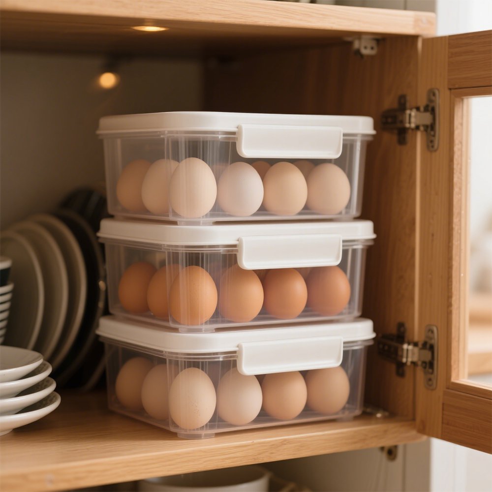 冷蔵庫内に設置した卵保存ボックスの使用例