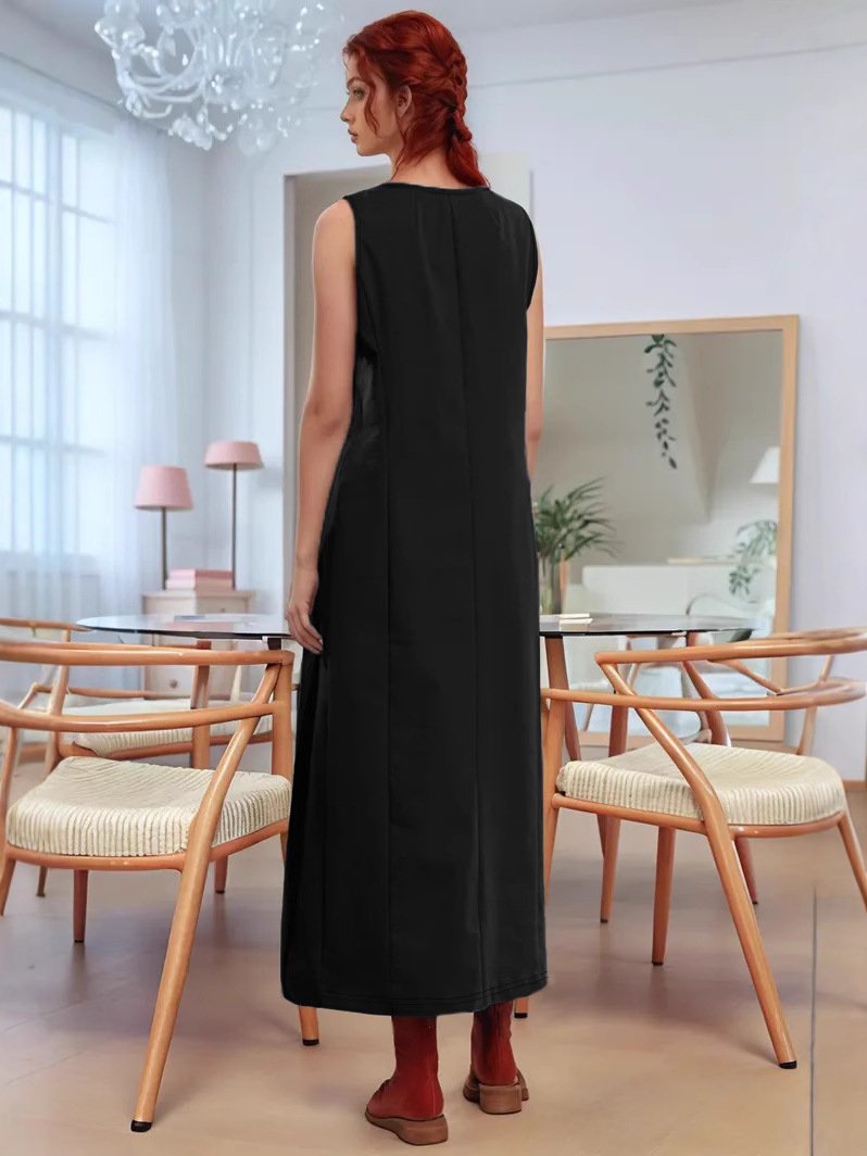 Dámské dlouhé šaty bez rukávů s kulatým výstřihem