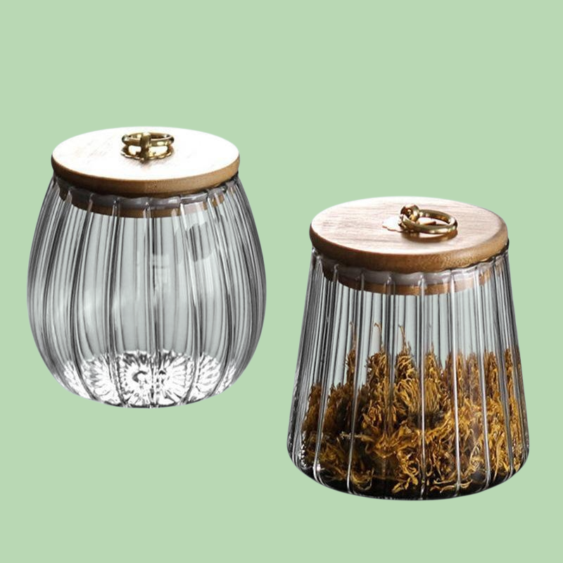 وعاء زجاجي منزلي مقاوم للحرارة وشفاف بخطوط عمودية من البورسليكات العالي ومحكم الإغلاق