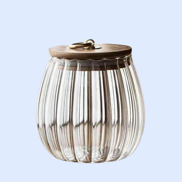 وعاء زجاجي منزلي مقاوم للحرارة وشفاف بخطوط عمودية من البورسليكات العالي ومحكم الإغلاق
