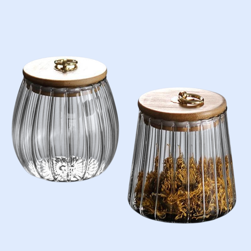 وعاء زجاجي منزلي مقاوم للحرارة وشفاف بخطوط عمودية من البورسليكات العالي ومحكم الإغلاق