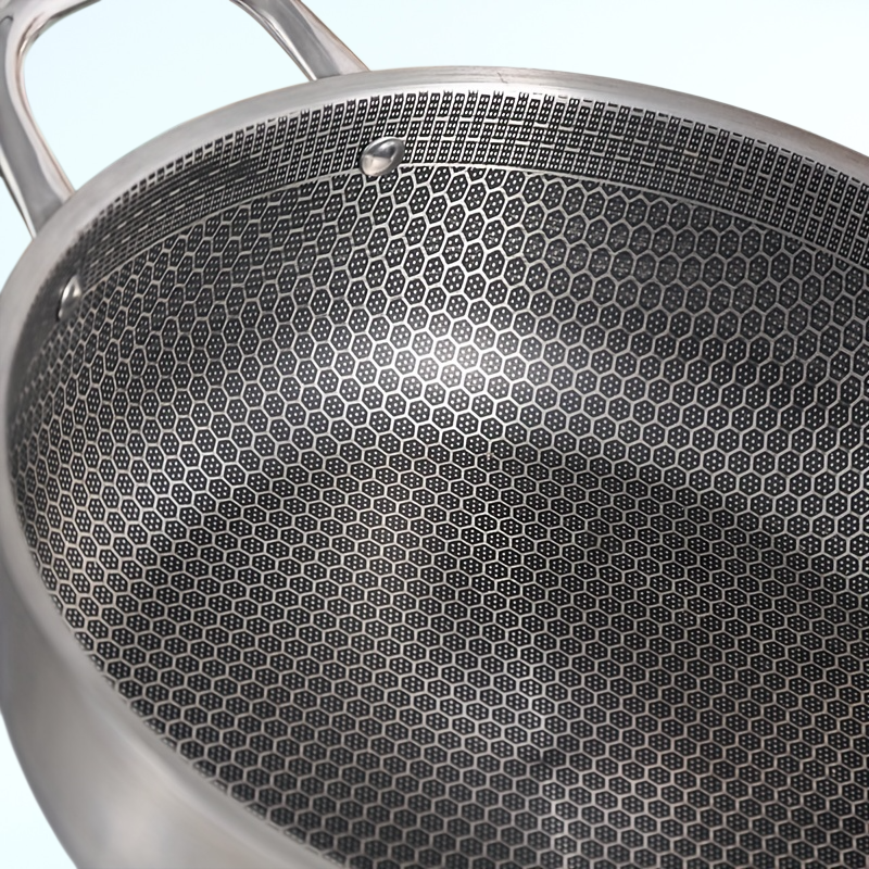 蓋とダブルハンドル付きの新しいステンレススチール製ハニカム鍋、平底スープ鍋、ノンスティックパン、電磁調理器用ユニバーサル