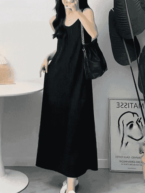 【시원한 드레이프 스타일】질감이 있는 버블사 끈 나시 원피스