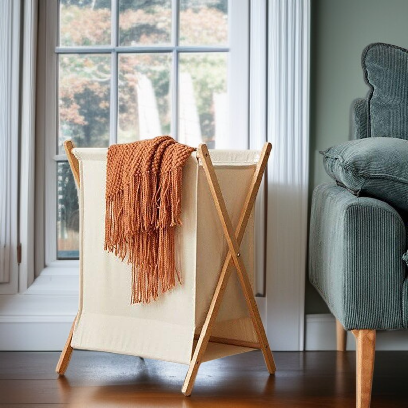 견고한 나무로 만든 일본식 접이식 세탁 바구니