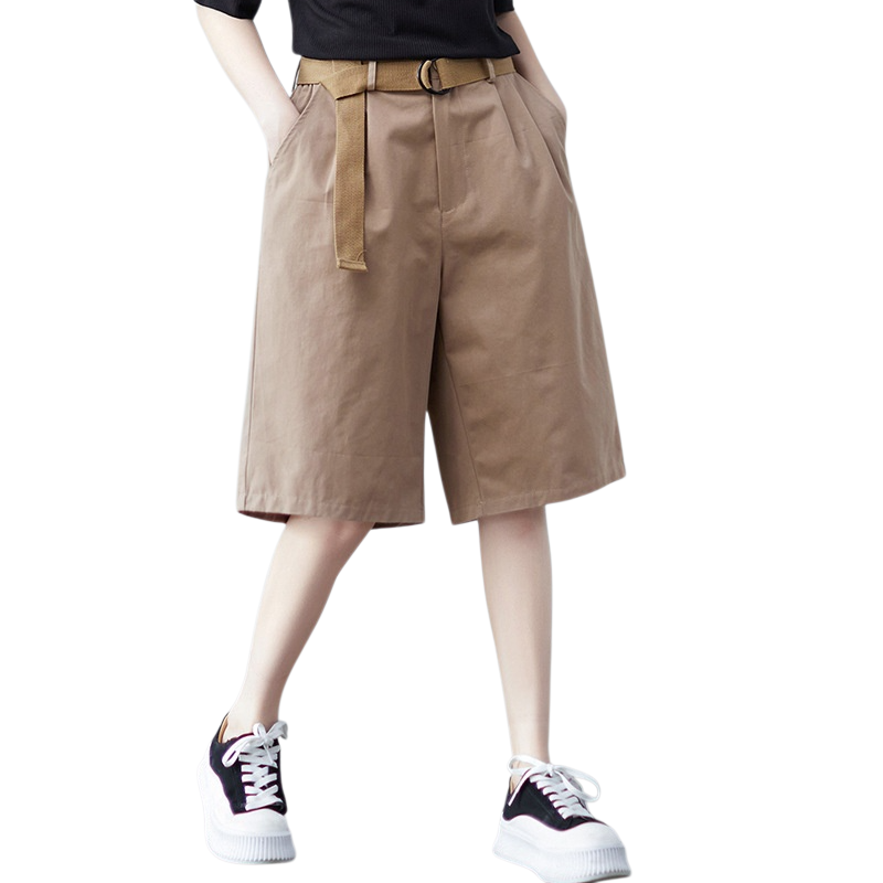 통 Mm 5부 와이드 팬츠 오버핏 플러스 와이드 팬츠녀 캐주얼 면 슬림 와이드 팬츠