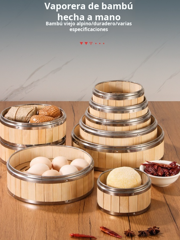 Mini bollos de rejilla completa de bambú, cesta de vapor de bambú para aperitivos, vaporizador peque