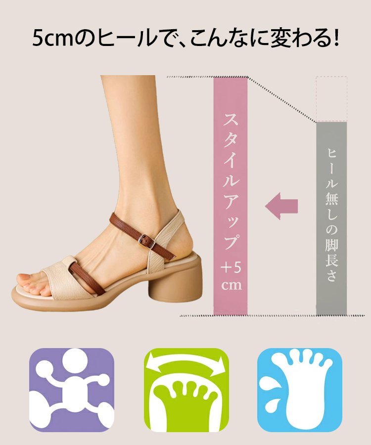 身長アップスクエアヒールアーチサポートサンダル