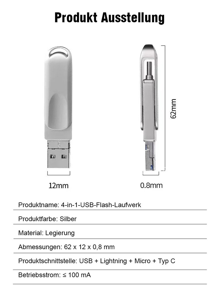 4-in-1 USB-Stick zur Speichererweiterung für Mobiltelefone