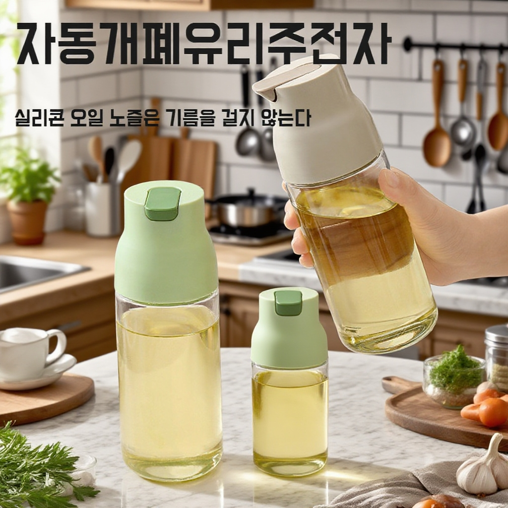 주방 누수방지 유리 간장병 대용량 자동개폐 양념병 베이지 대용량 간장병