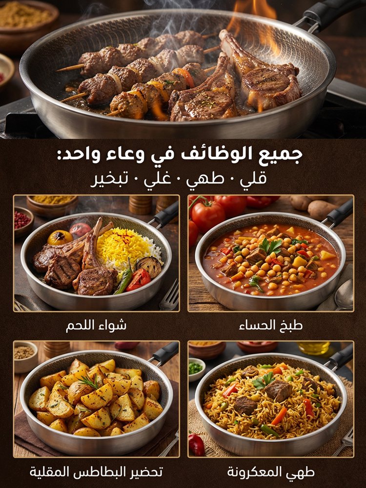 مقلاة من الفولاذ المقاوم للصدأ（قلي البيض / قلي شرائح اللحم）