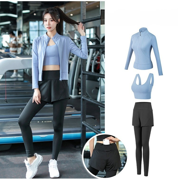 女性用速乾フィットネスウェアセット3点セット