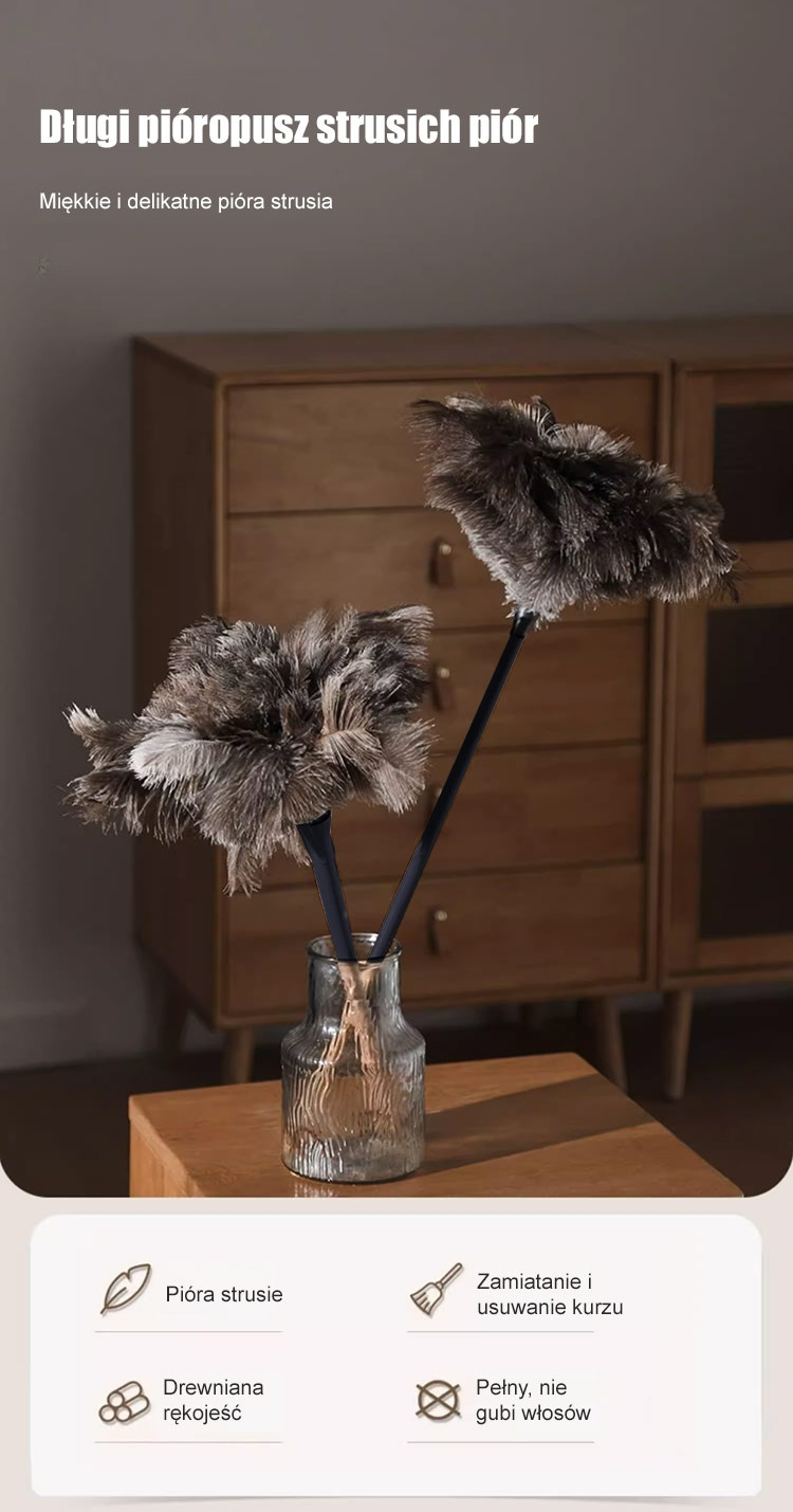 Ręcznie robiona miotełka do kurzu z piór strusia południowoafrykańskiego