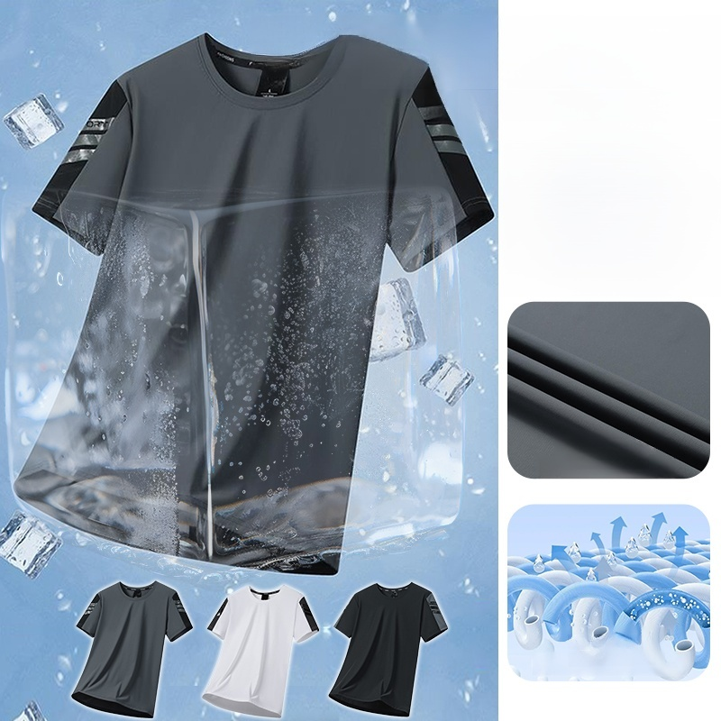 メンズ半袖Tシャツ 速乾通気性アイスシルクストレッチカジュアルトップライトボトム半袖Tシャツ