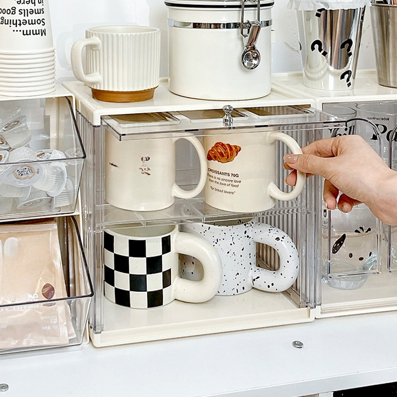 수납  머그 홀더 실용 선반 컵 수납 케이스 방진 수납함 머그컵 물컵 찻잔