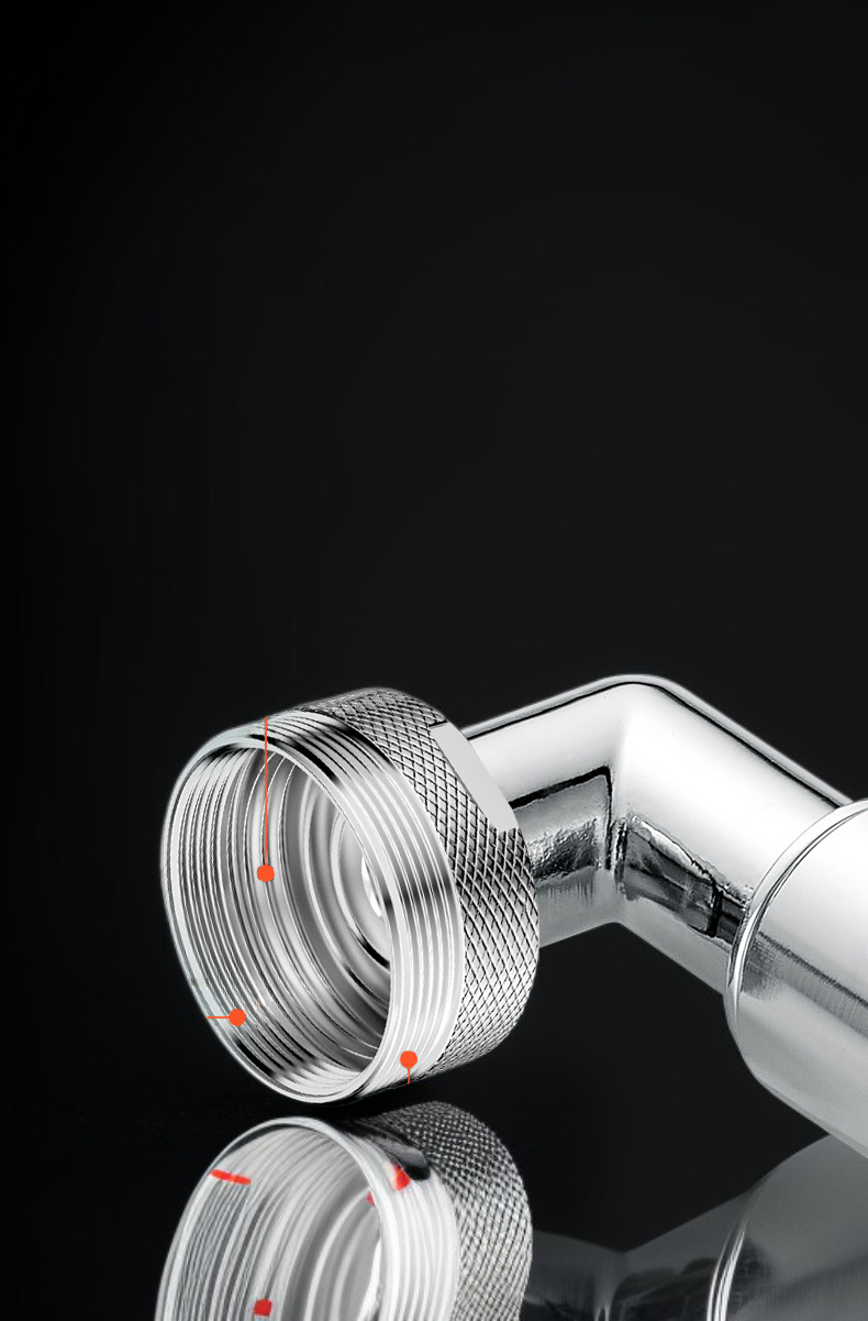 Close-up of faucet universal extender material and design