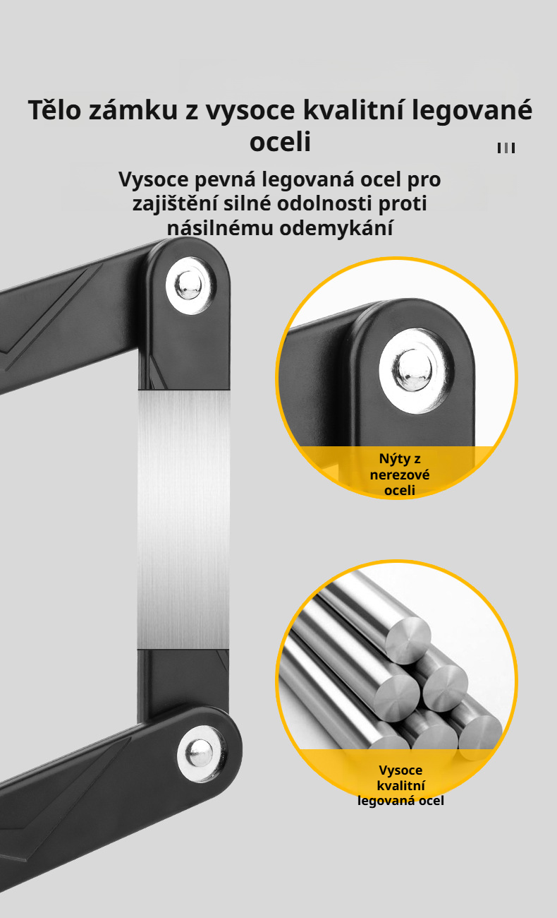 Skládací design pro snadné přenášení zámku na kolo