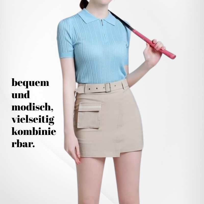 Damen Kurzarm Strickanzug mit Rock und Shorts, Schlank, Atmungsaktiv, Golfmode