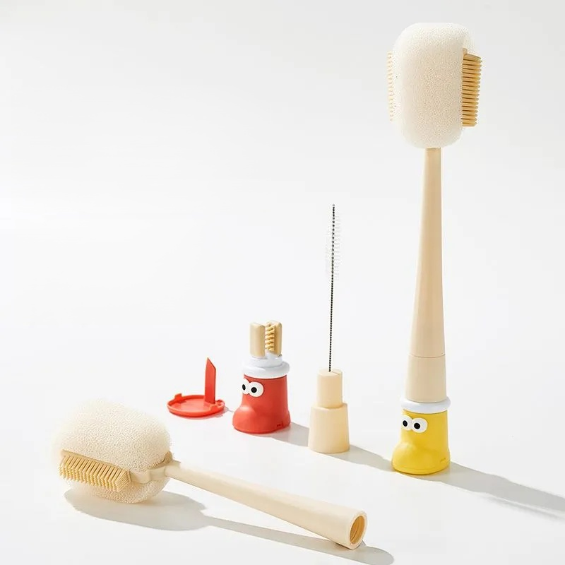 Cepillo de esponja de mango largo 5 en 1 para limpiar botellas