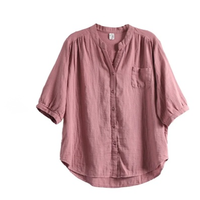 ゆっとりボリュームスリーブの綿麻ブラウス