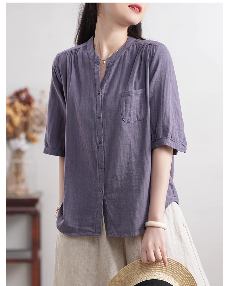 肌触りが良い綿麻素材のナチュラルブラウス