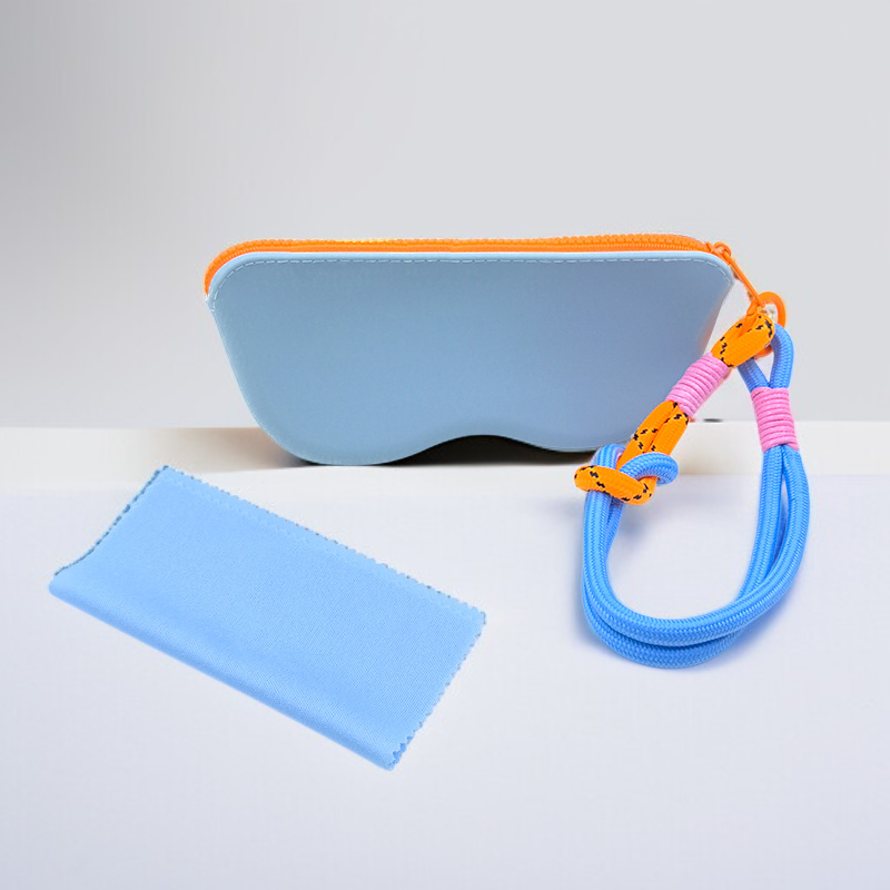 Silicone sunglasses storage bag with lanyard