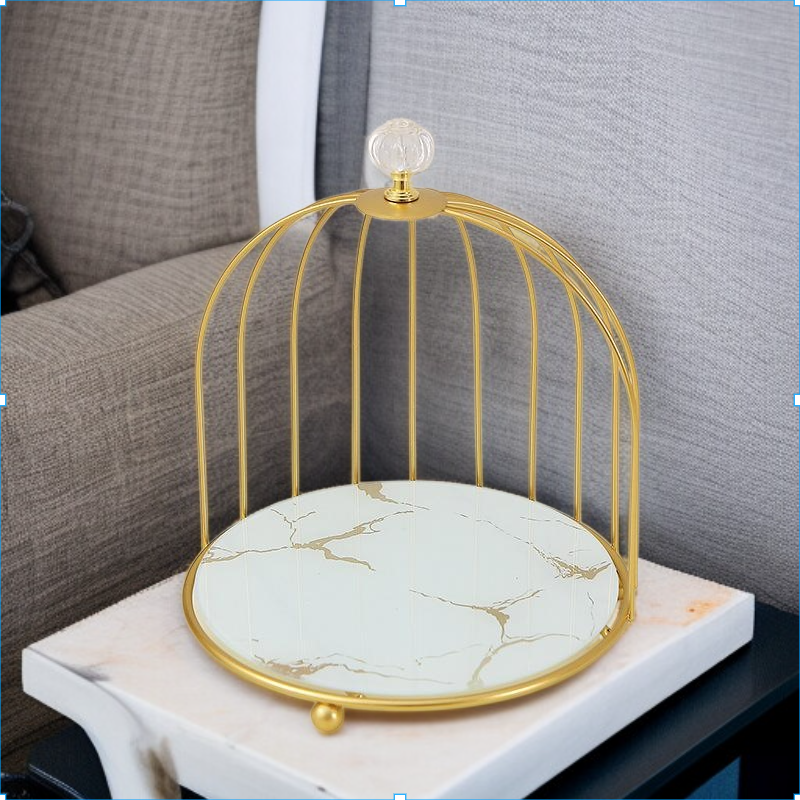 단철 이중층 황금색 새장 디저트 테이블 디스플레이 스탠드 장식품