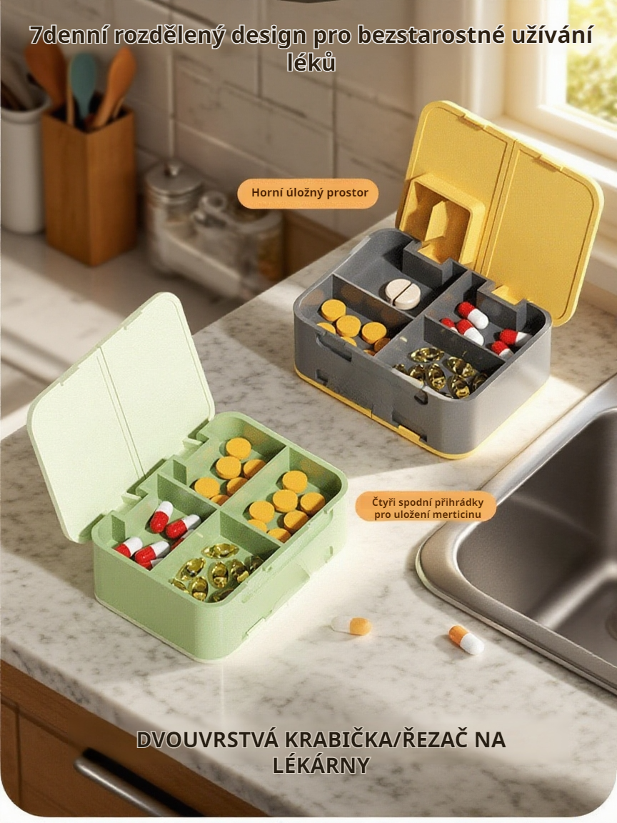 Dvojitý řezač tablet s týdenním dávkovačem