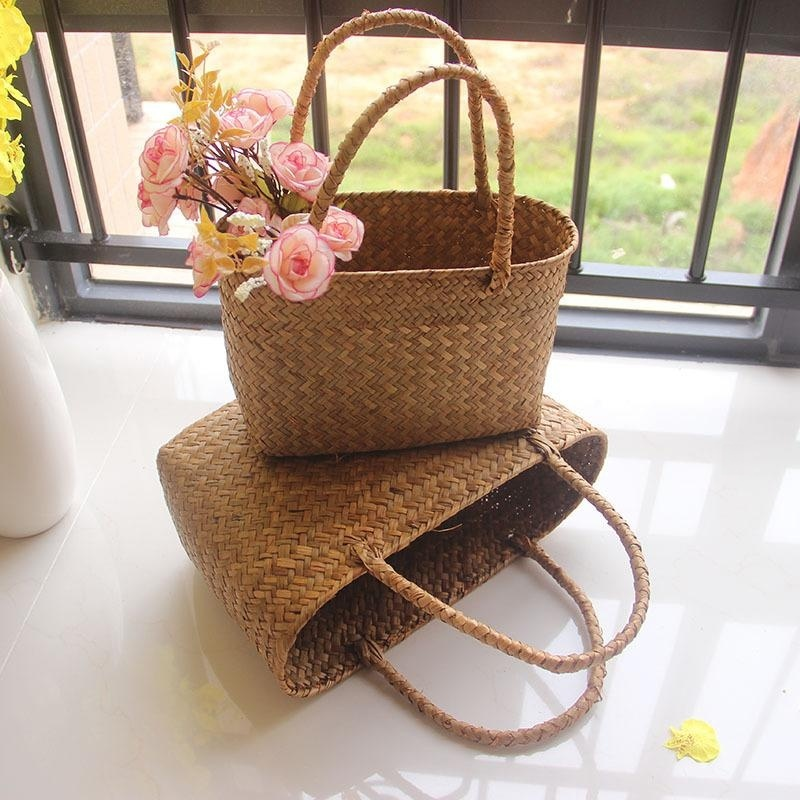 Flower straw woven basket gardening succulent plant handbag flower ba