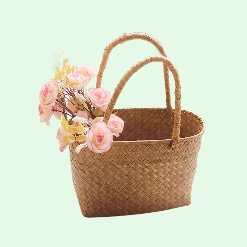 Flower straw woven basket gardening succulent plant handbag flower ba