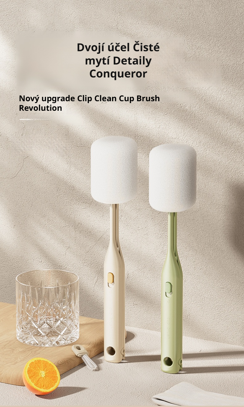 Sada na čištění pohárů se speciální houbou a dvojitou hlavicí kartáče