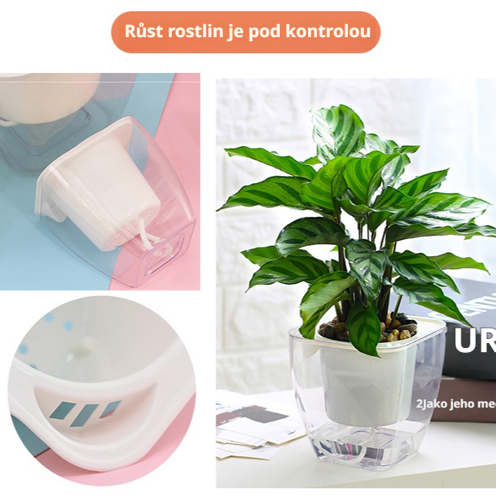 Plně průhledný automatický, vodou savý, líný květináč