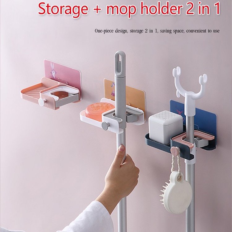 Multifunctional mop holder toilet wall hanging mop hook