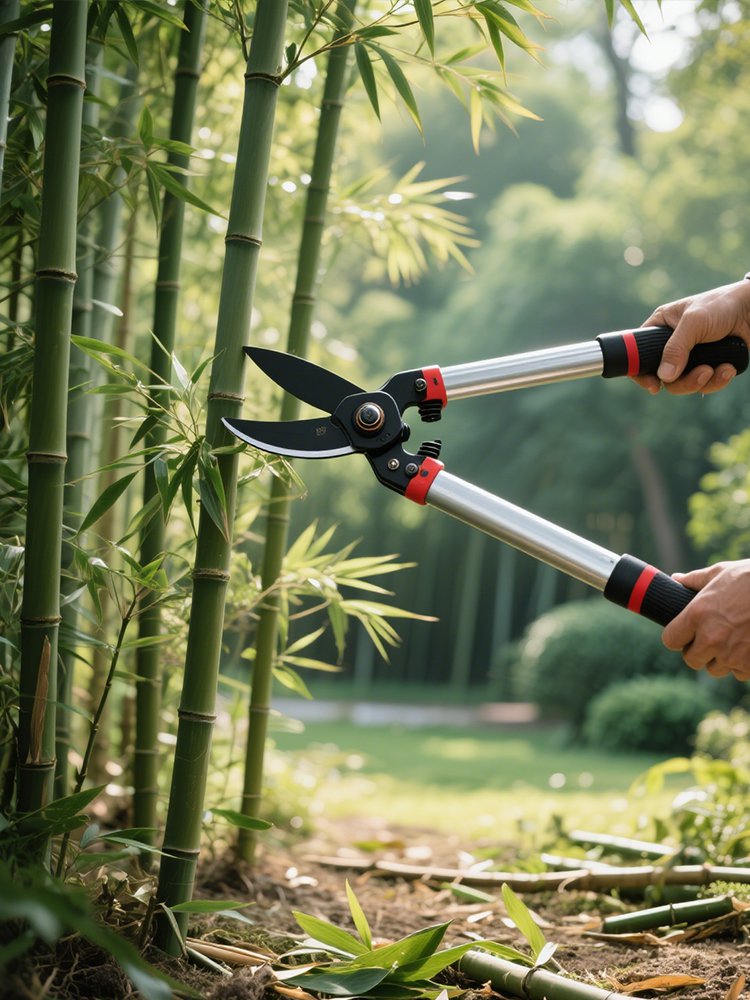 Detail ostrých čepelí teleskopických nůžek na větve