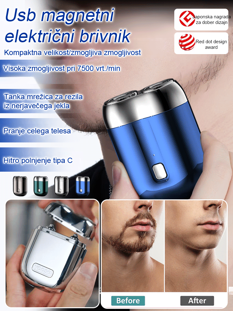 Nov mini električni brivnik z dvojno glavo