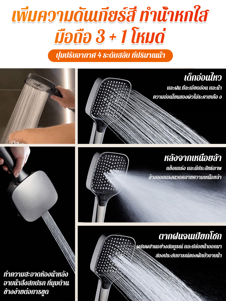 【ใหญ่พอถึงจะสนุก】ฝักบัวอาบน้ำแรงดันสูงปุ่มกดขนาดใหญ่สามบวกหนึ่ง
