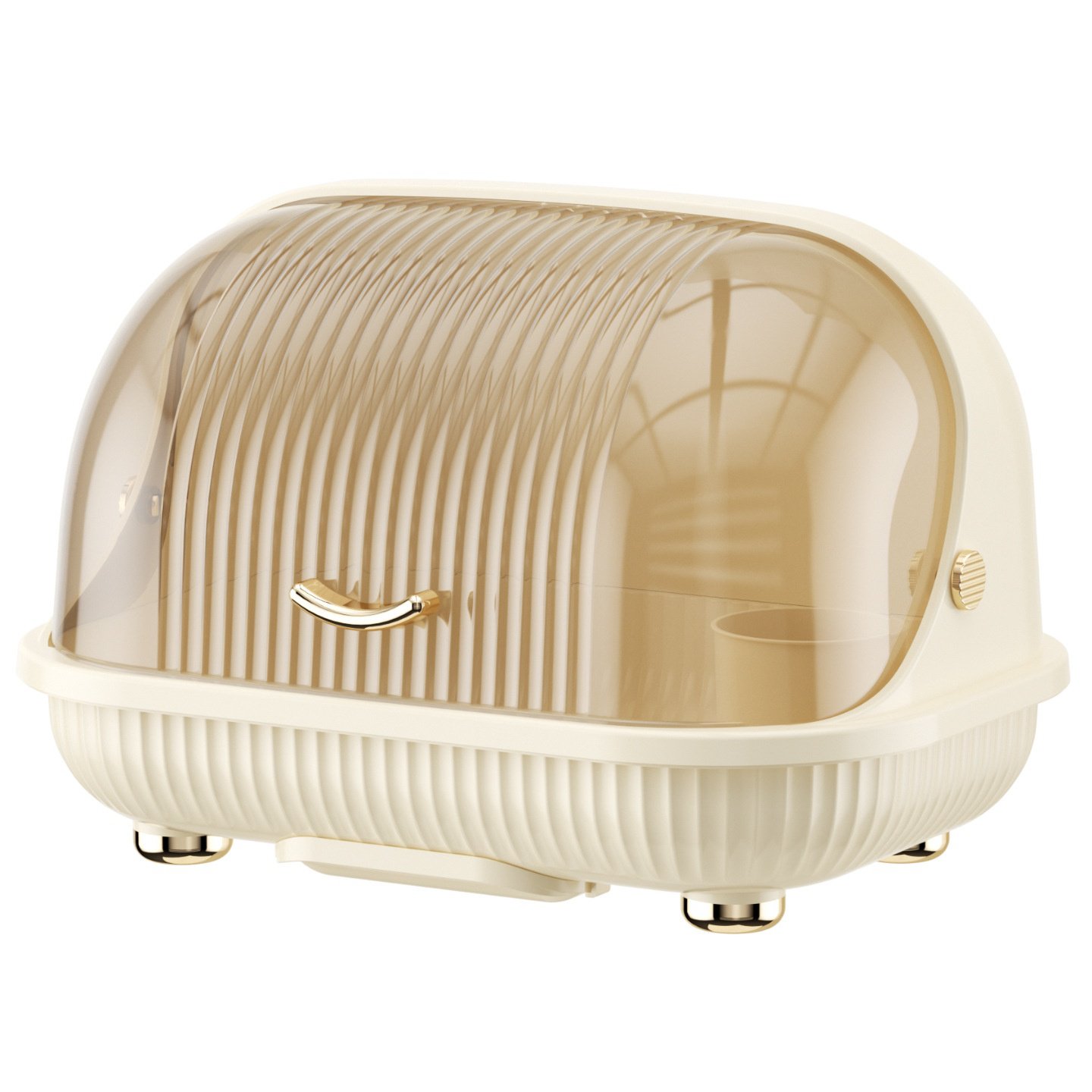 Large lidded kitchen dish storage box with draining dish rack