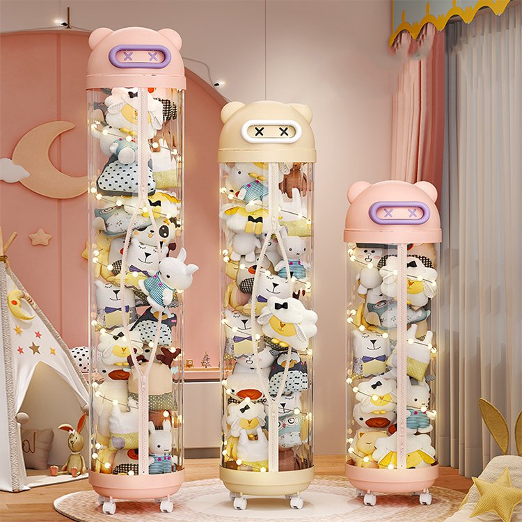 바퀴 달린 고투명 지퍼형 곰돌이 대용량 인형 정리함