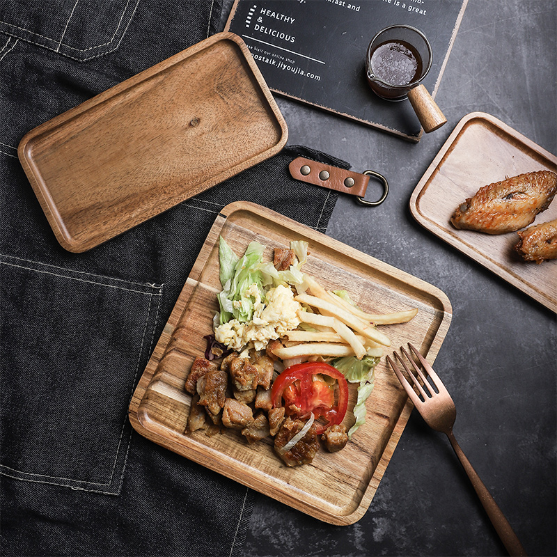 日本の木製朝食プレート 木製トレイ長方形デザートトレイ 寿司アカシアプレート 木製スクエアプレート