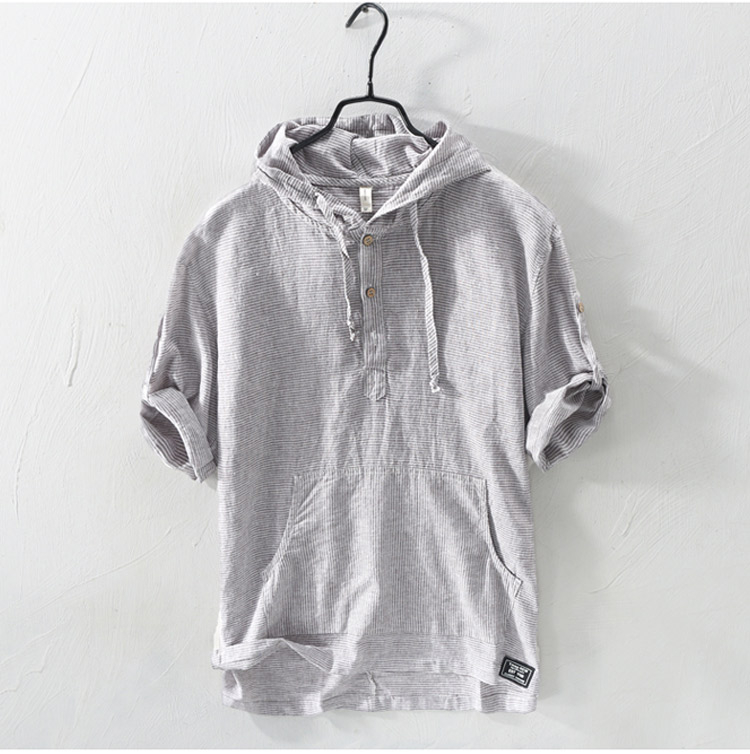 五分袖デザインのレディース綿麻Tシャツ